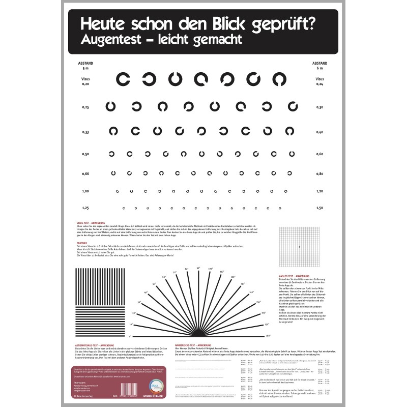 Poster Augentest - Zum Testen der Sehkraft. Anwendung für den Führerschein oder Medical Class 1 - Pilot 234dsjf2